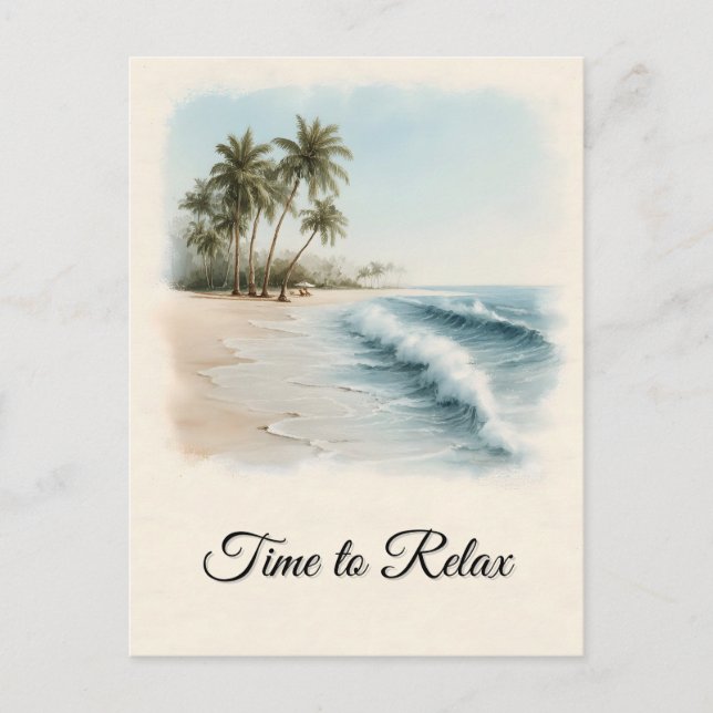 Carte Postale Scène de plage tropicale à l'aquarelle (Devant)