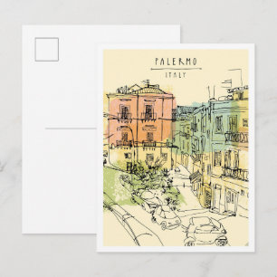 Carte Postale Scène de point de repère dessiné à la main à Paler