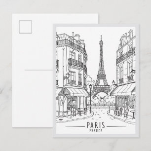 Carte Postale Scène de point de repère dessiné à la main Paris F