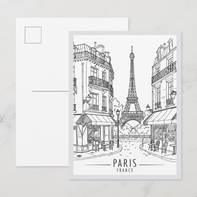 Carte Postale Scène de point de repère dessiné à la main Paris F (Devant / Derrière)