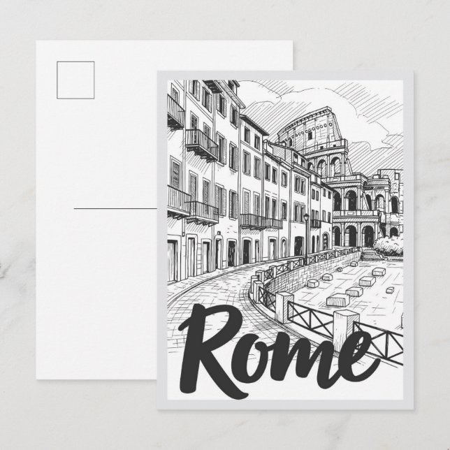 Carte Postale Scène de point de repère dessiné à la main Rome It (Devant / Derrière)