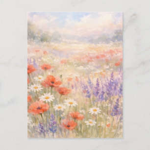 Carte Postale Scène de prairie de fleurs sauvages à l'aquarelle