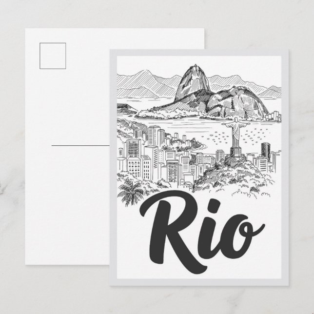 Carte Postale Scène de Rio de Janeiro Brésil Monument Dessinée à (Devant / Derrière)