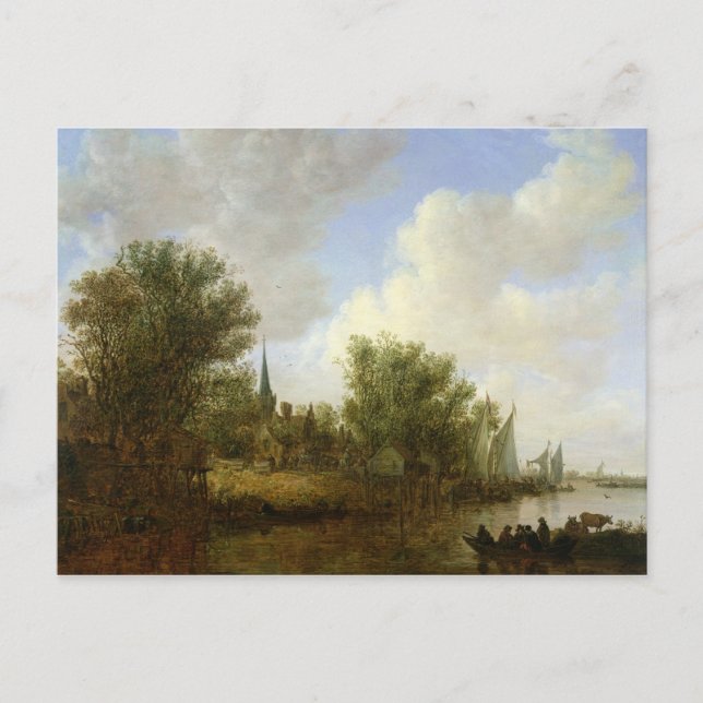 Carte Postale Scène de rivière avec vue sur Overschie, 1651 (Devant)