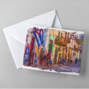 Carte Postale Scène de rue à l'aquarelle de La Havane Cuba Art d