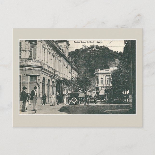 Carte Postale Scène de rue animée de Santos des années 1900 au B (Devant)