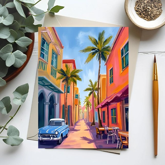 Carte Postale Scène de rue colorée de Miami Beach (Créateur téléchargé)