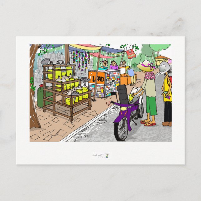 Carte postale Scène de rue en Asie avec moto (Devant)