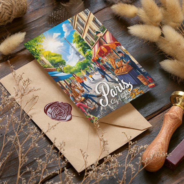 Carte Postale Scène De Rue Parisienne Avec Tour Eiffel (Créateur téléchargé)