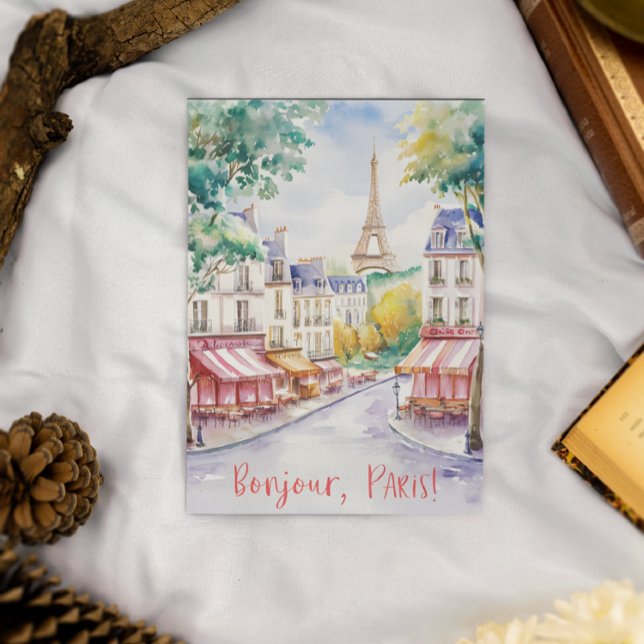 Carte Postale Scène de rue parisienne avec tour Eiffel (Créateur téléchargé)