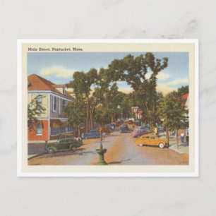 Carte Postale Scène de rue principale vintage à Nantucket Massac
