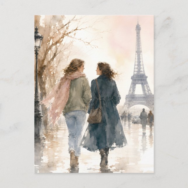 Carte Postale Scène de rue romantique de Paris en impression (Devant)