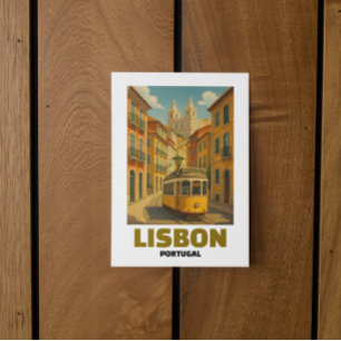 Carte Postale Scène de rue vintage tramway rétro Lisbonne Portug