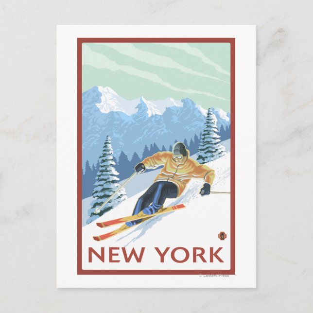 Carte Postale Scène de ski de descente de New York (Devant)