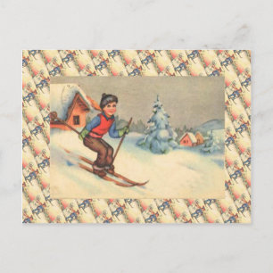 Carte Postale Scène de ski vintage, Démarrage jeune
