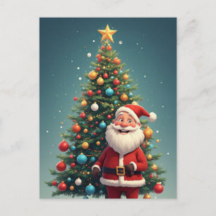 Carte Postale Scène de vacances d'hiver de Père Noël et d'arbre