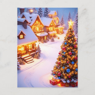 Carte Postale 🎄 Scène de village enneigé magique ❄️ Noël festif