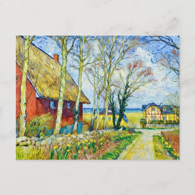 Carte Postale Scène de village impressionniste à Ahrenshoop sur  (Devant)