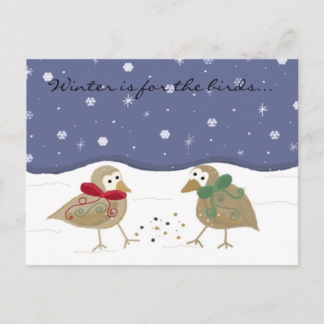 Carte Postale Scène d'hiver avec deux petits oiseaux (Devant)