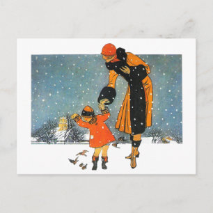 Carte Postale Scène d'hiver des années 1920 - Femme et enfant no