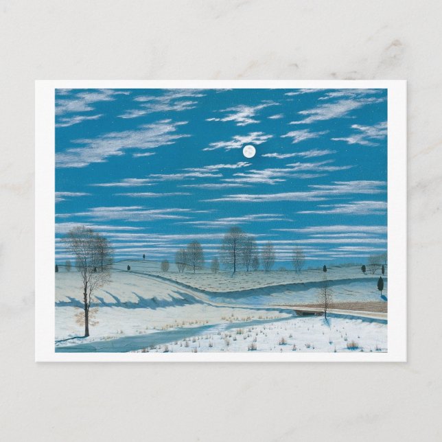 Carte Postale Scène d'hiver en peinture lune (Devant)