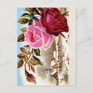 Carte Postale Scène d'hiver et fleurs