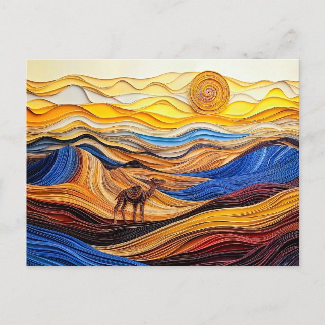 Carte Postale Scène du désert du Sahara avec dromadaire (Devant)