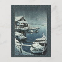 Scène du lac de neige d'hiver Hasui Kawase