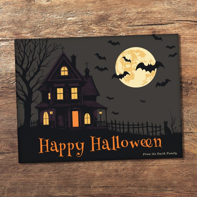 Carte Postale Scène effrayante d'Halloween (Spooky Halloween Scene Postcard)