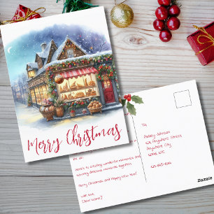 Carte Postale Scène hiver vintage Joyeux Noël Typographie