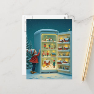 Carte Postale Scène hivernale adorable dans le réfrigérateur éme