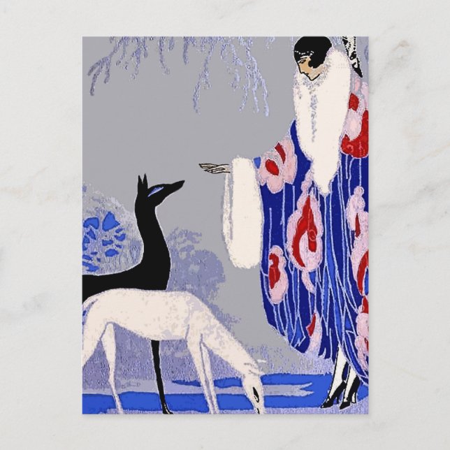 Carte Postale “Scène hivernale” Art déco de George Barbier (Devant)