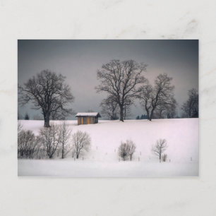 Carte Postale Scène hivernale, colline et arbres, cabane