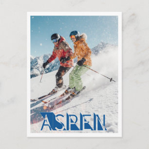 Carte Postale Scène hivernale de couple skiant à Aspen Colorado