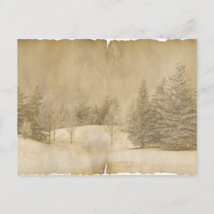Carte Postale Scène hivernale en sépia et parchemin