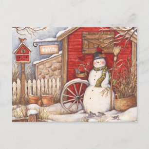 Carte Postale Scène hivernale Rustique Snowman
