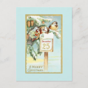 Carte Postale Scène hivernale vintage d'oiseaux dans les arbres