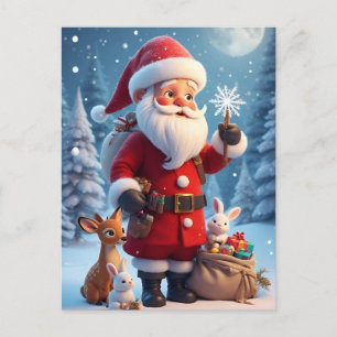 Carte Postale 🎅 Scène magique de Noël en flocon de neige ❄️Sant