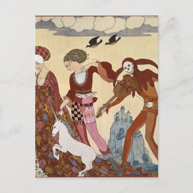 Carte Postale Scène médiévale par Georges Barbier (Devant)
