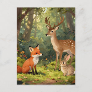 Carte Postale Scène mignonne d'animaux de la forêt