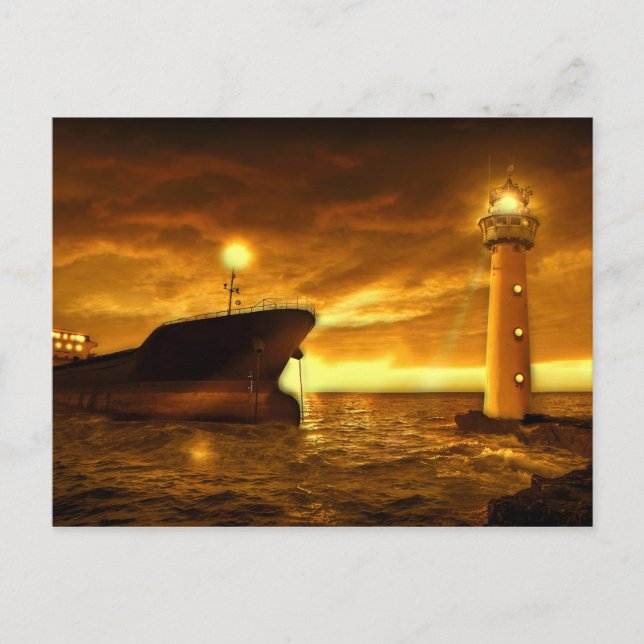 Carte Postale Scène nautique avec phare (Devant)