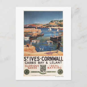 Carte Postale Scène portuaire avec Girl and Gulls Railway