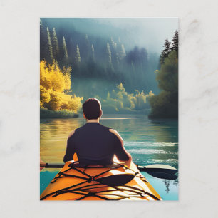 Carte Postale Scène Serene Kayaking   Un homme à Kayak en montag