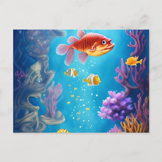 Carte Postale Scène sous-marine avec poisson amusant (Devant)