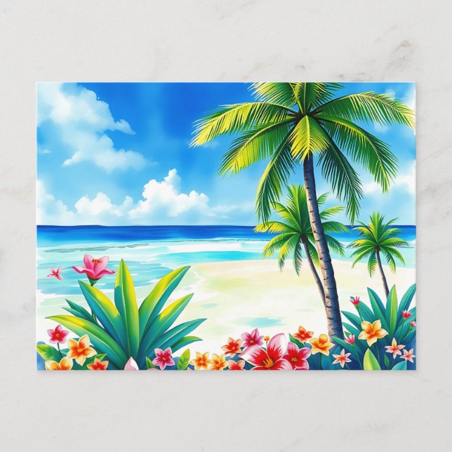 Carte Postale Scène tropicale vibrante avec palmiers (Devant)