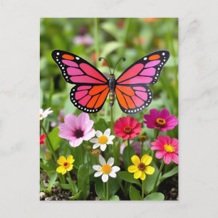 Carte Postale Scène vibrante de jardin avec papillon monarque