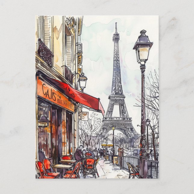 Carte Postale Scènes Paris dessinées à la main (Devant)
