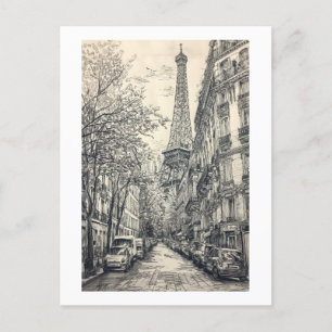 Carte Postale Scènes Paris dessinées à la main