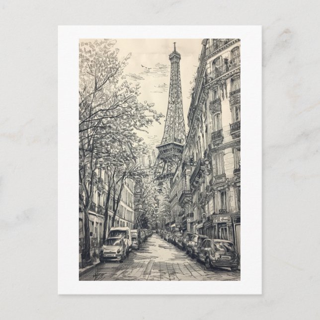 Carte Postale Scènes Paris dessinées à la main (Devant)