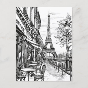 Carte Postale Scènes Paris dessinées à la main